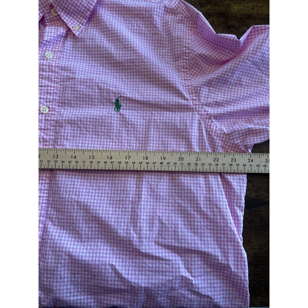 Ralph Lauren Men's XL Pink Gingham Shirt Green Pony Cotton Long Sleeve - Picture 5 of 9